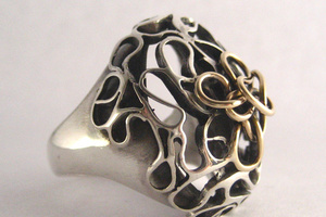 Silver lace ring with 14K gold.