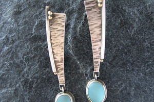Aqua sea glass earrings accented with 22k gold