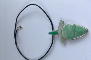 Pendant with chrysoprase and variscite on leather cord